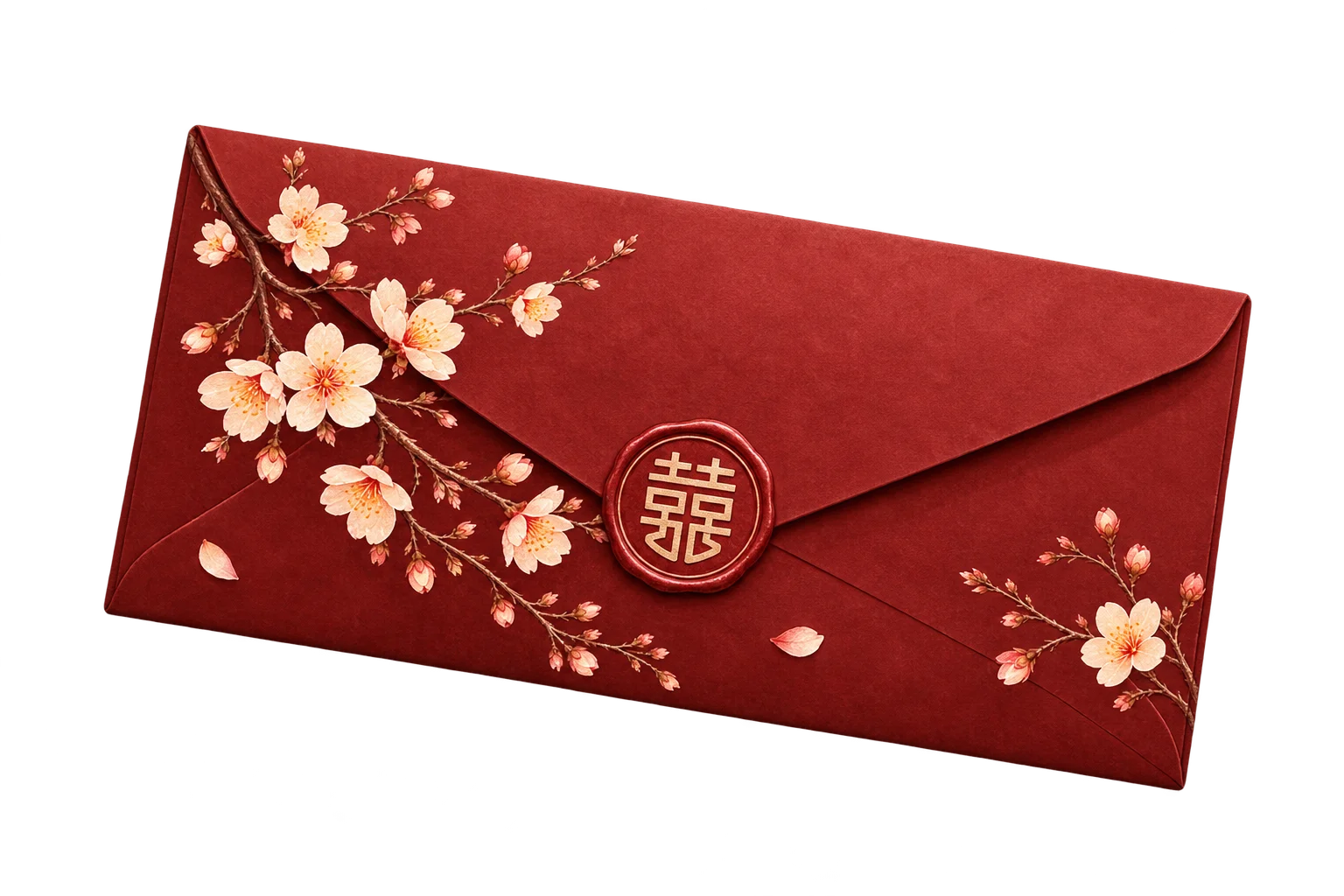 Phong bao mừng cưới chữ Hỷ hoa đào